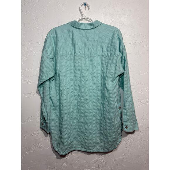 J Jill teal long sleeve textured tunic blouse womens medium coastal beachy boho - Picture 5 of 8